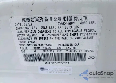 2021 Infiniti Q50 Luxe z USA, uszkodzony, nr VIN JN1EV7BP3MM705466